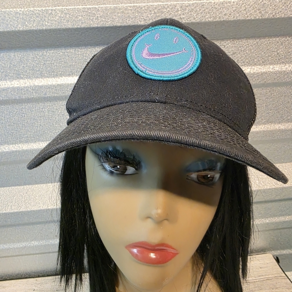 Nike Black Cap with Blue and Green Smiley Patch
